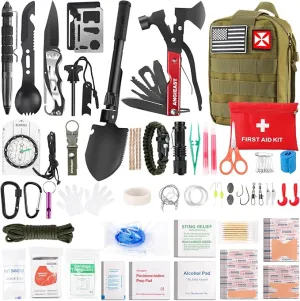 Survival Kit, First Aid Kit Survival Gear Tools Trauma Kit with Molle Pouch for Outdoor, Camping, Hunting, Hiking, Earthquake, Home, Office, Gifts for Men Dad Husband Women (