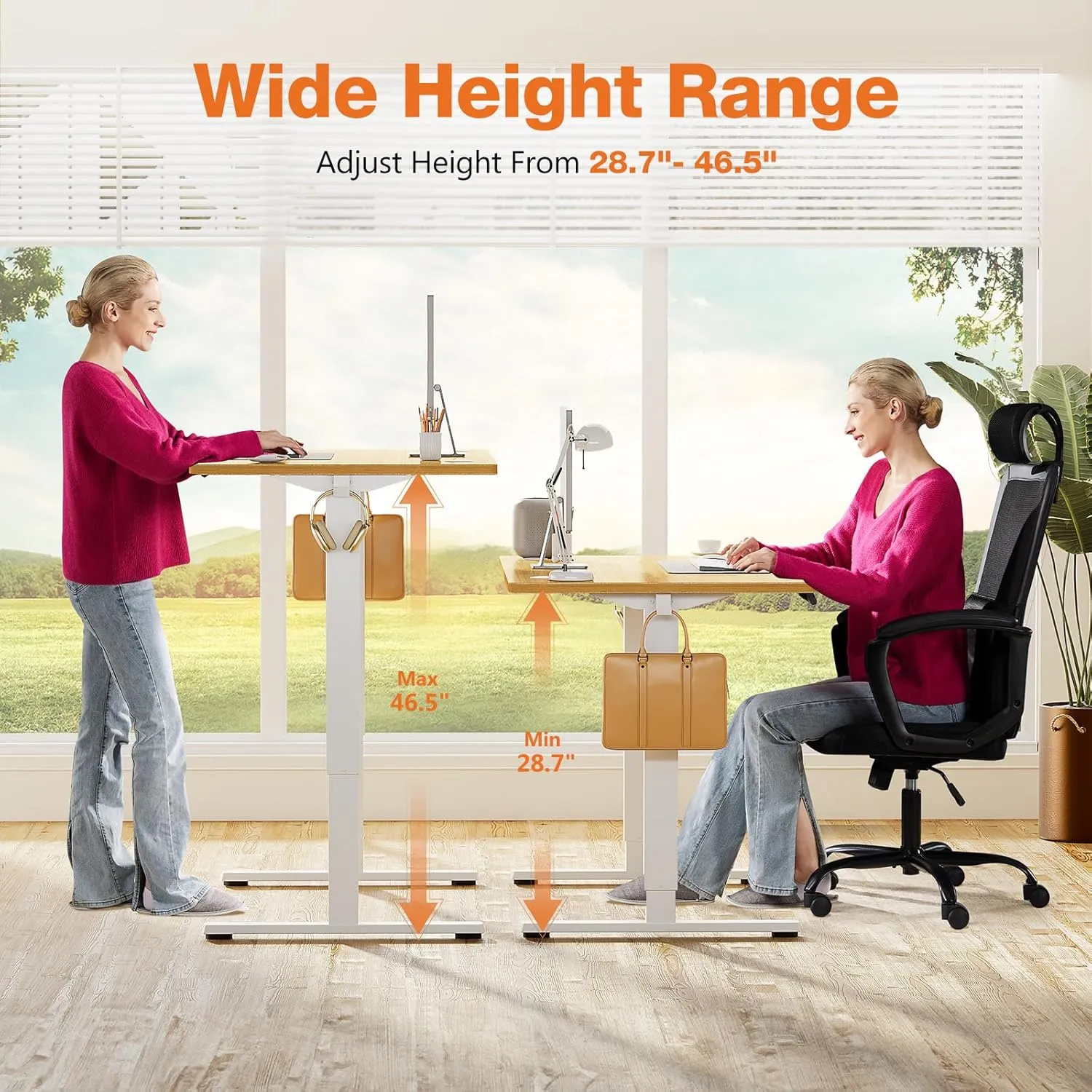 Sweetcrispy Electric Adjustable Height Standing Desk - 63 x 24 inch Sit to Stand Up Desk with Splice Board, Rising Home Office Computer Table with 2 Hook and Wire Hole for Work
