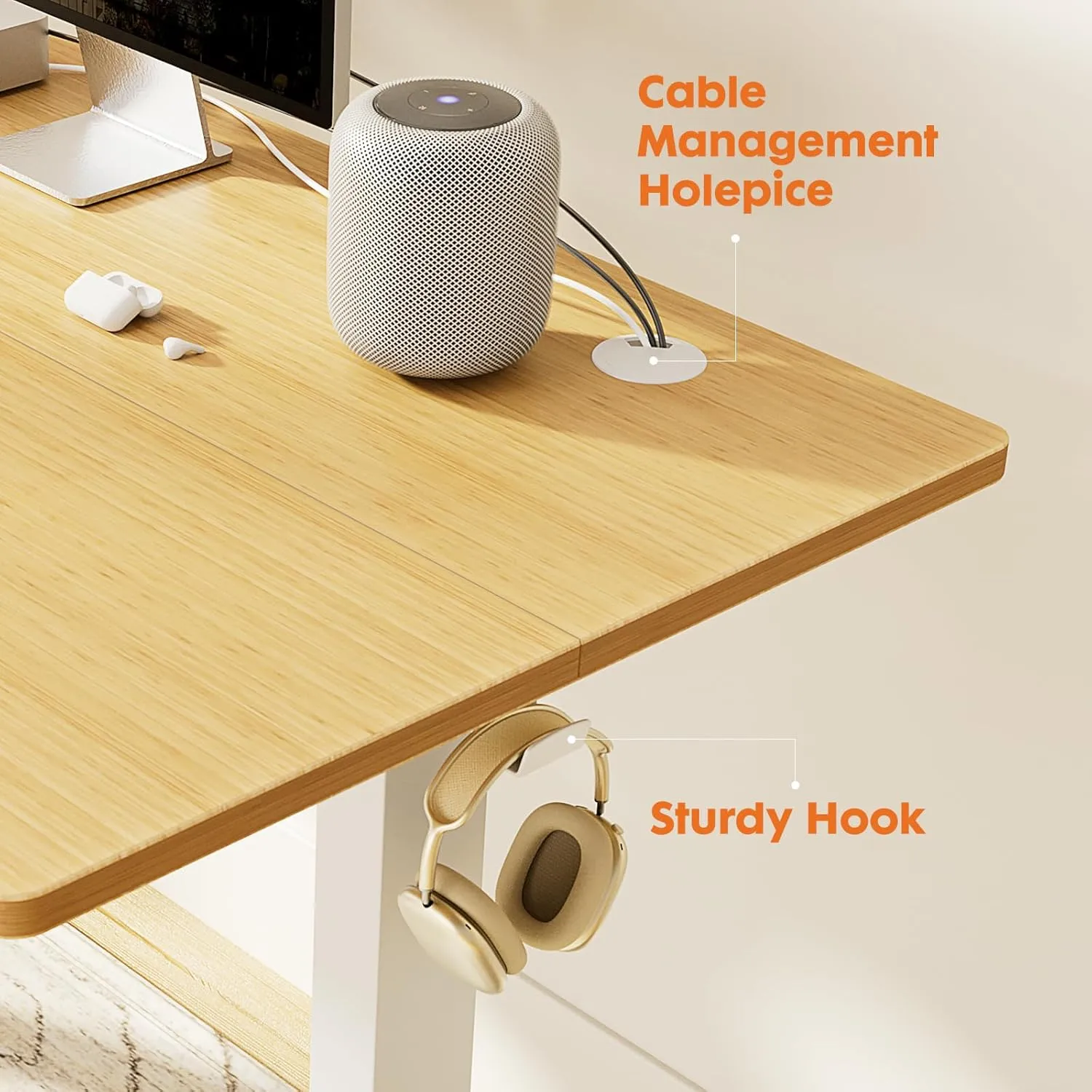 Sweetcrispy Electric Adjustable Height Standing Desk - 63 x 24 inch Sit to Stand Up Desk with Splice Board, Rising Home Office Computer Table with 2 Hook and Wire Hole for Work