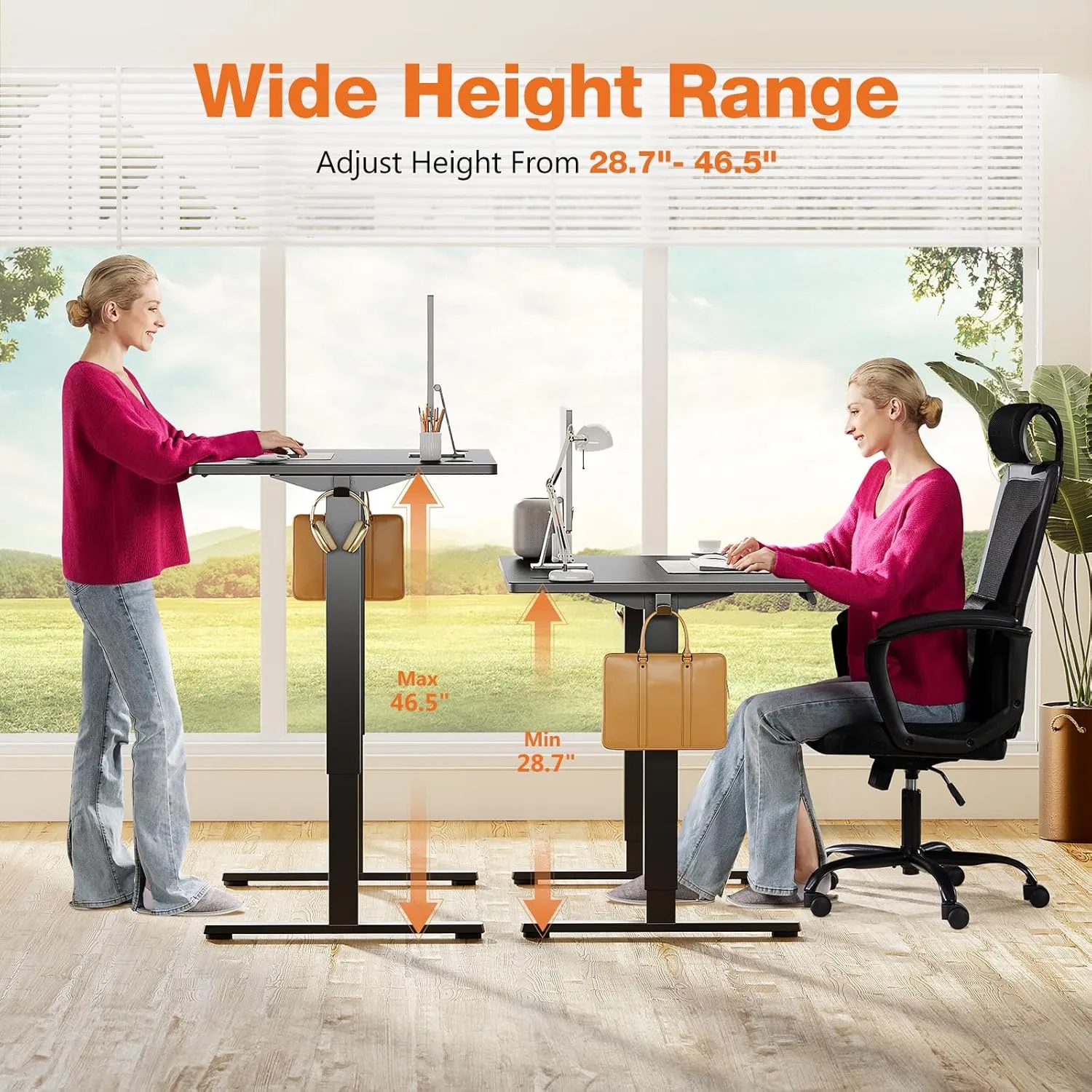 Sweetcrispy Standing Adjustable Height Desk, Electric 63 x 24 Inch Sit to Stand Up Rising Computer Gaming Table with 3 Memory Presets, Splice Board, T-Shaped Bracket Home Office Workstation, Black