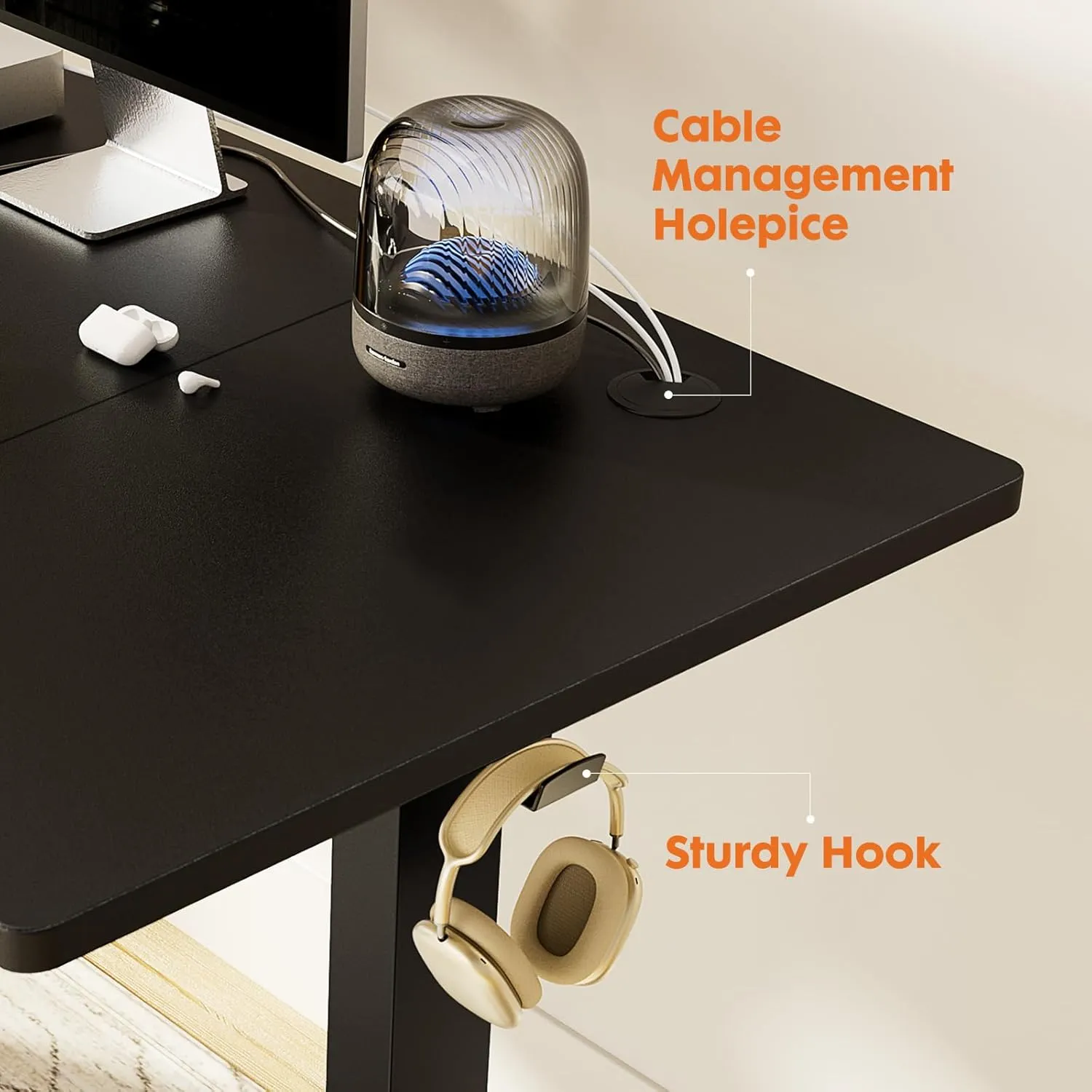 Sweetcrispy Standing Adjustable Height Desk, Electric 63 x 24 Inch Sit to Stand Up Rising Computer Gaming Table with 3 Memory Presets, Splice Board, T-Shaped Bracket Home Office Workstation, Black