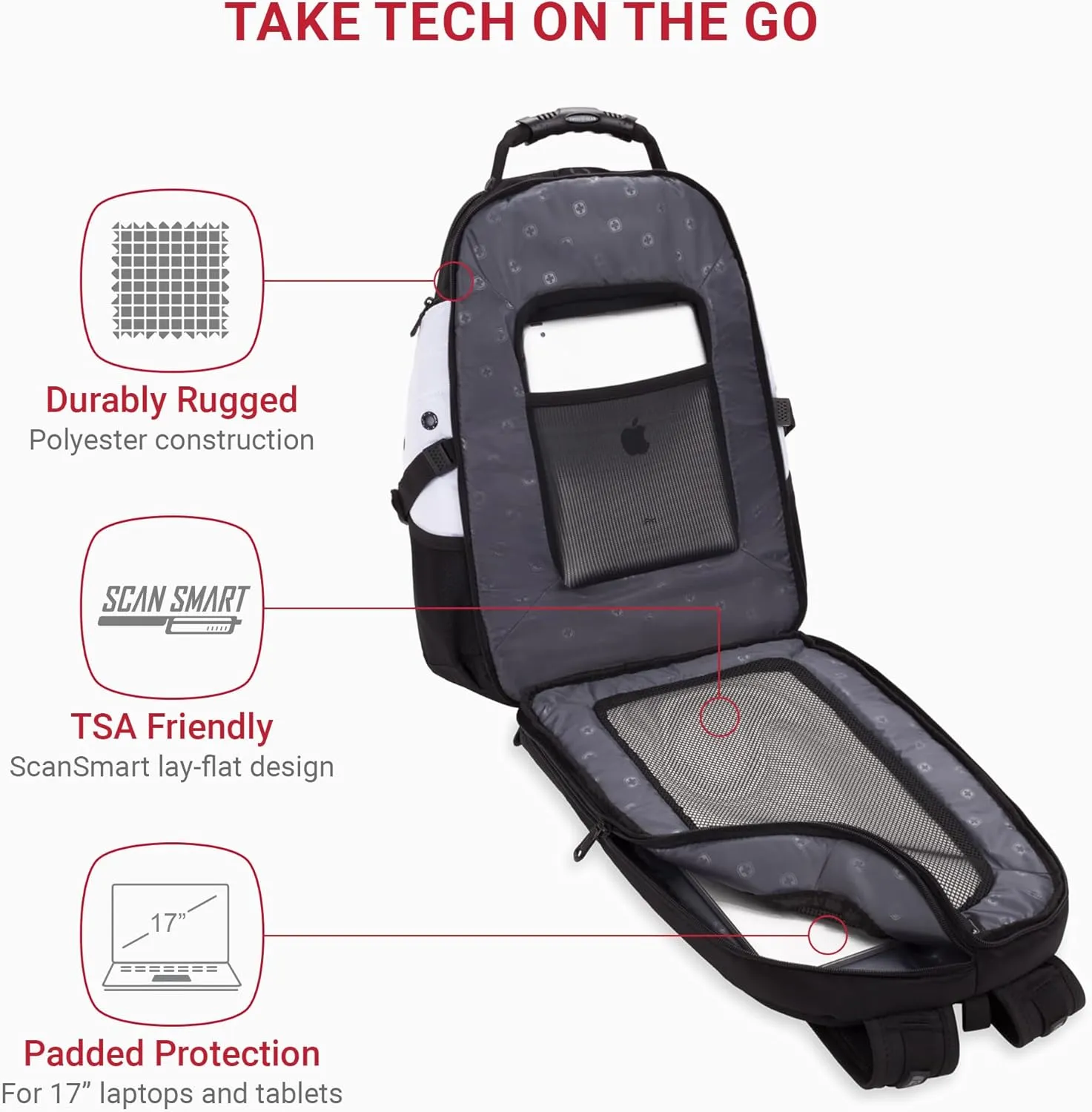 SwissGear 1900 Scansmart TSA 17 Laptop Backpack, White/Black, 19-Inch