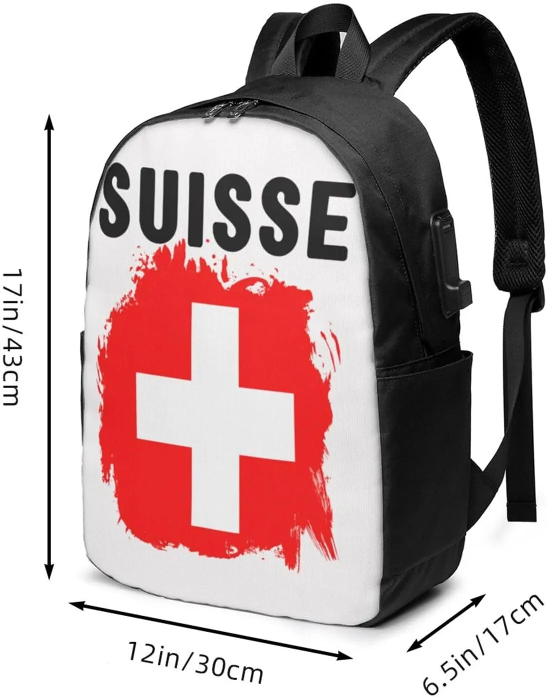 Switzerland Swiss Flag Laptop Backpacks Travel Backpack Casual Business Daypack Sport Rucksack Computer Bag Fits up to 17 Inch Notebook with USB Port