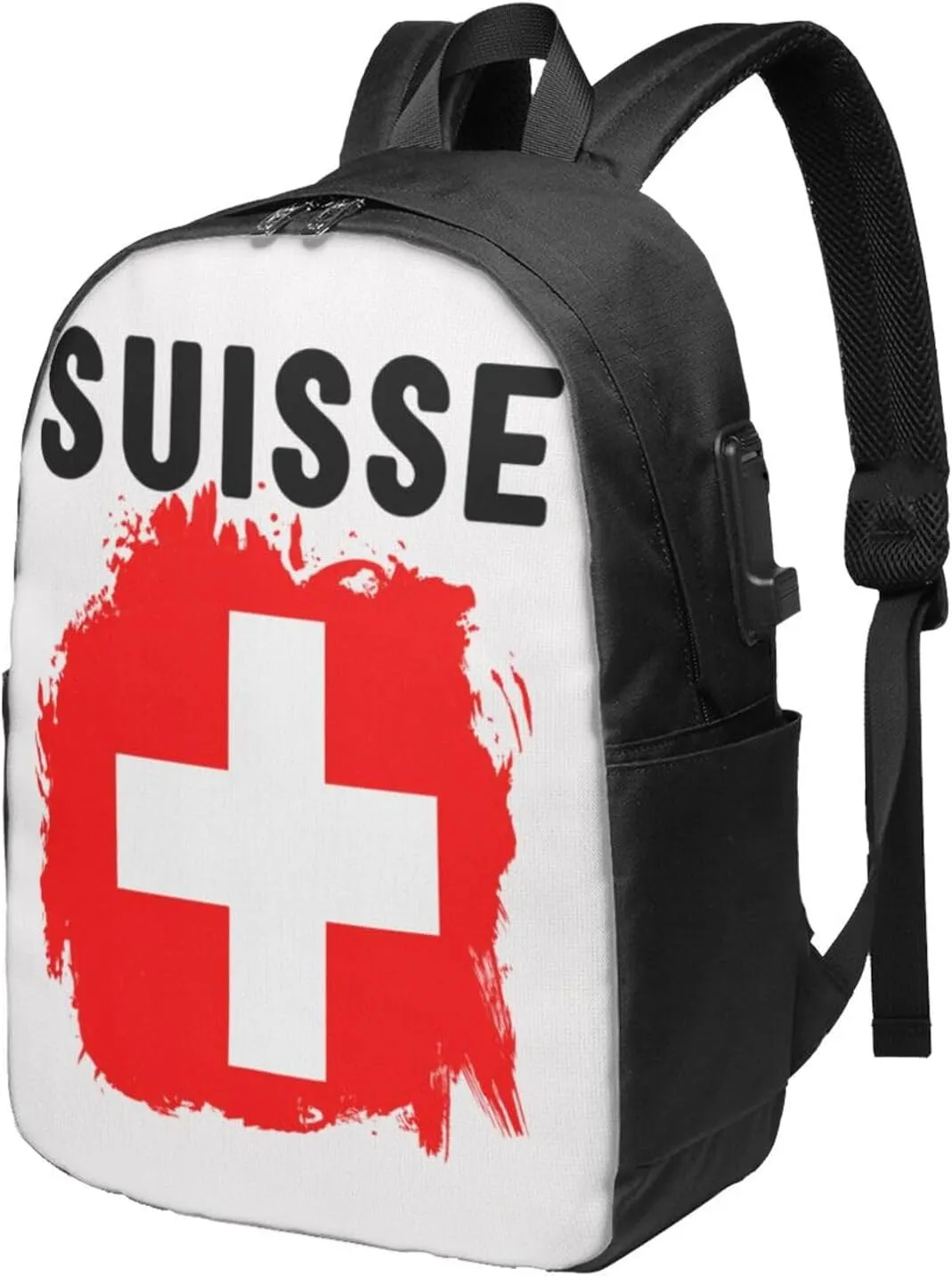 Switzerland Swiss Flag Laptop Backpacks Travel Backpack Casual Business Daypack Sport Rucksack Computer Bag Fits up to 17 Inch Notebook with USB Port