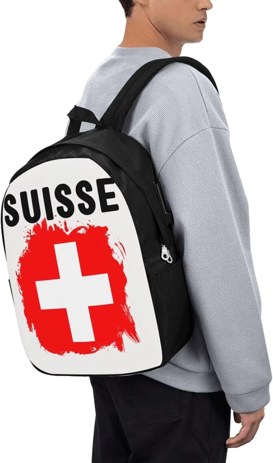 Switzerland Swiss Flag Laptop Backpacks Travel Backpack Casual Business Daypack Sport Rucksack Computer Bag Fits up to 17 Inch Notebook with USB Port