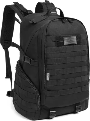 Tactical Travel Backpack Heavy Duty Hiking Laptop Daypack Durable Quality Military Molle Army Lockable Assault Pack Large Student Bookbag Outdoor Traveling Rucksack Black