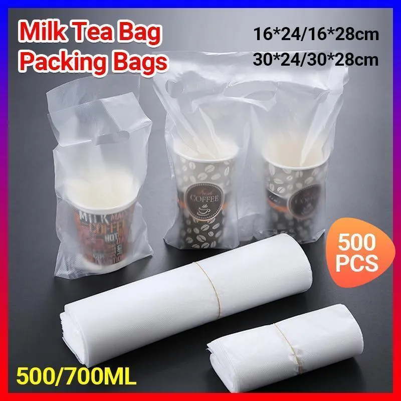 Take Out Bags 1/2Cup(s) 500PCS PE Die Cut Handle Drink Bags
