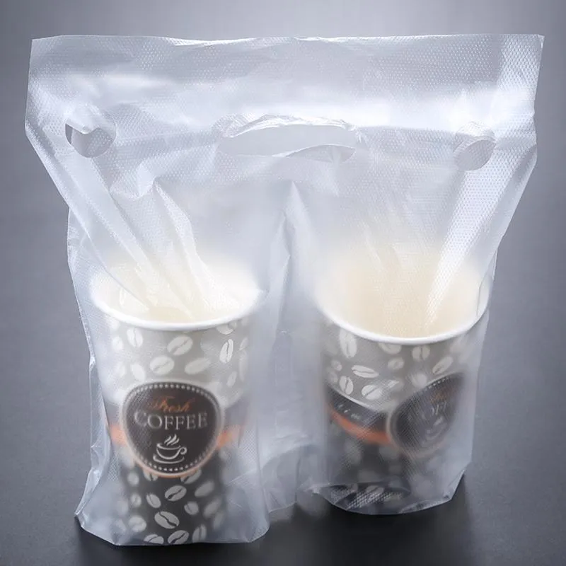 Take Out Bags 1/2Cup(s) 500PCS PE Die Cut Handle Drink Bags