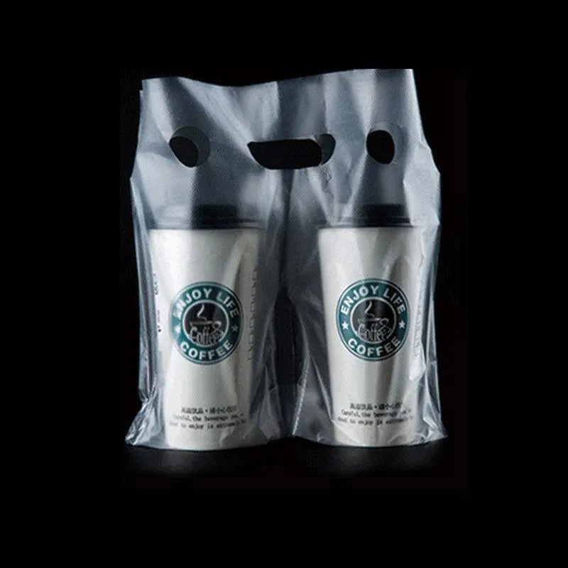 Take Out Bags 1/2Cup(s) 500PCS PE Die Cut Handle Drink Bags