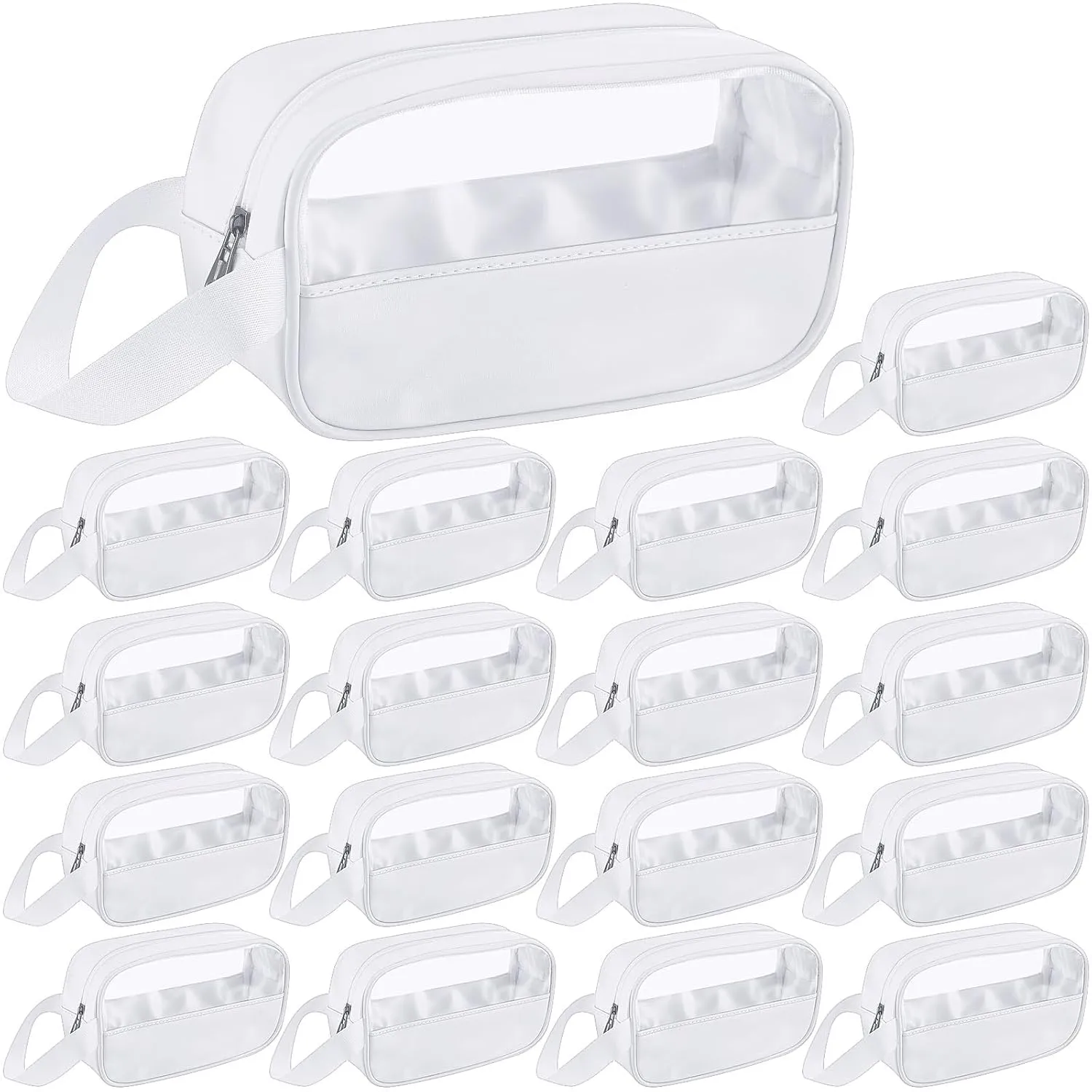 Tanlade 18 Pcs Clear Cosmetic Bags Bulk, Translucent Makeup Toiletry Bag for Women Waterproof Portable Cosmetic Bag Set Traveling Make up Organizer(White)