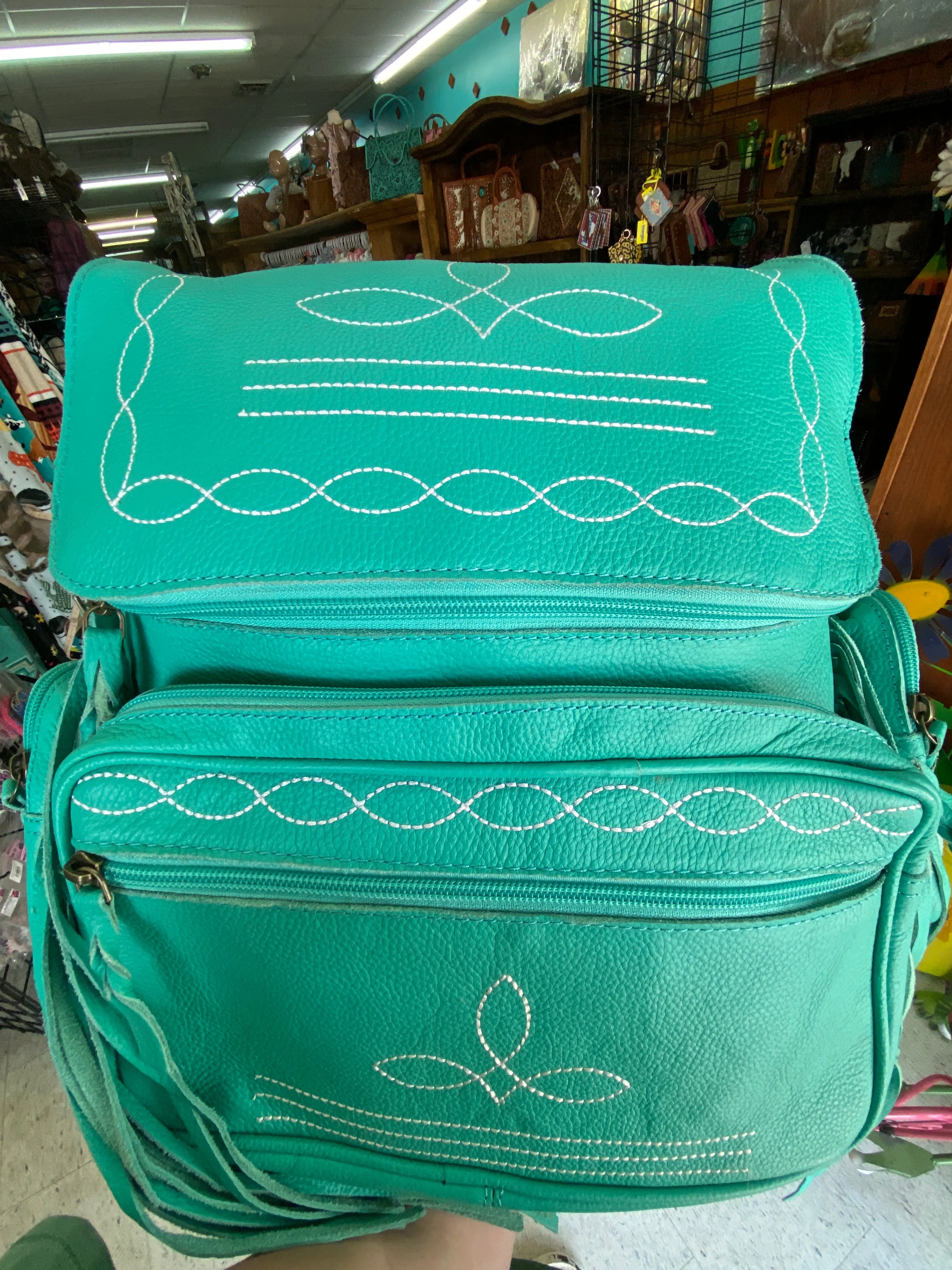 Teal Fringe Backpack