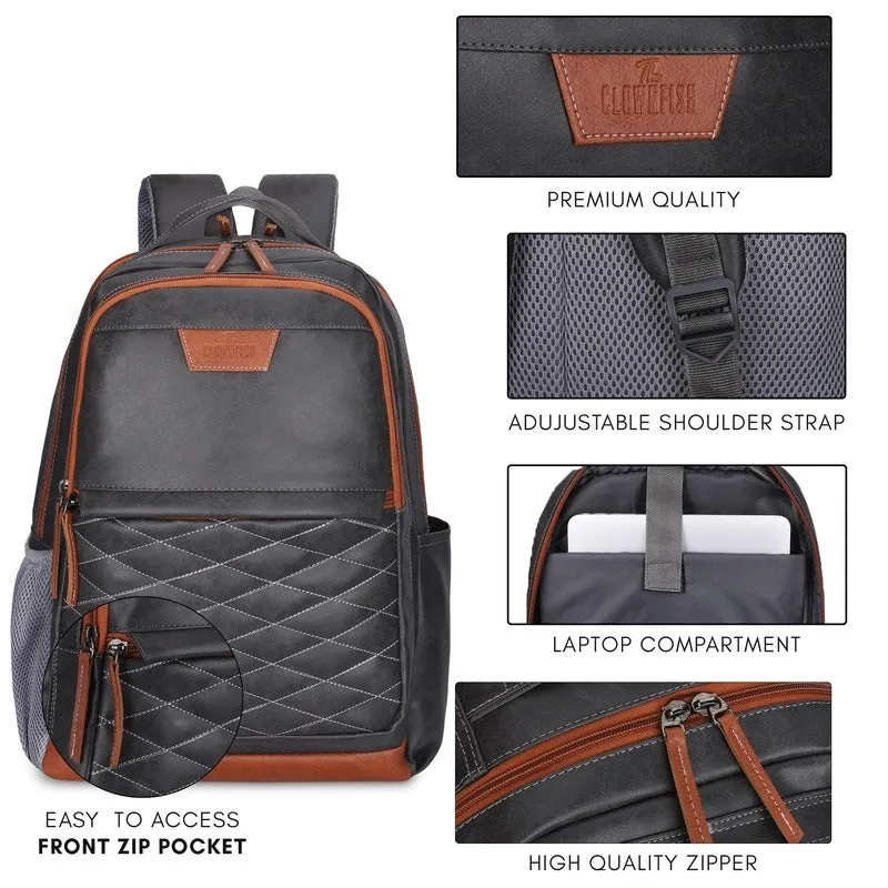 THE CLOWNFISH ExploreX Series 15.6 inch Laptop Backpack | 34 liters | Grey | Vegan Leather