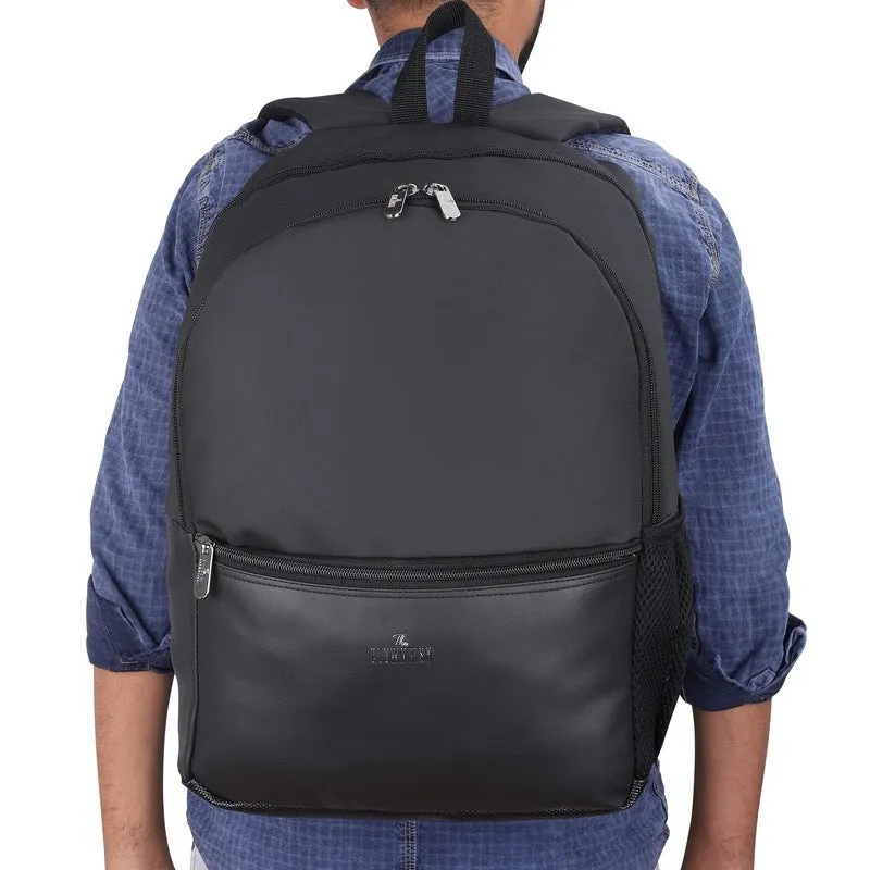 THE CLOWNFISH Outlander Series 28 liters Faux Leather 15.6 inch Laptop Backpack for Men and Women (Black)