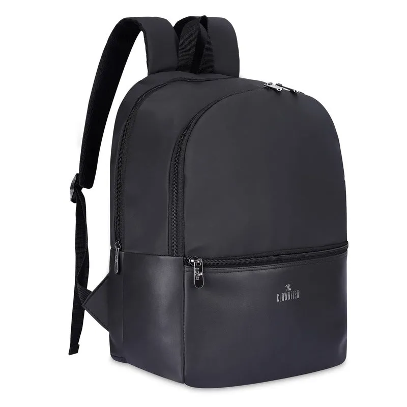 THE CLOWNFISH Outlander Series 28 liters Faux Leather 15.6 inch Laptop Backpack for Men and Women (Black)