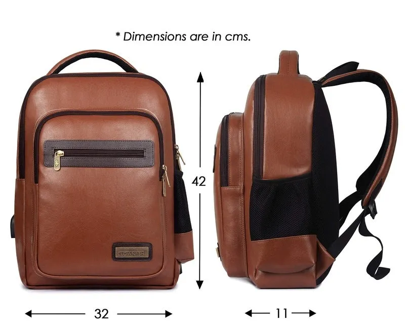 THE CLOWNFISH Ripcord Series Unisex Faux Leather 15.6 inch Laptop Backpack (Mud Brown)