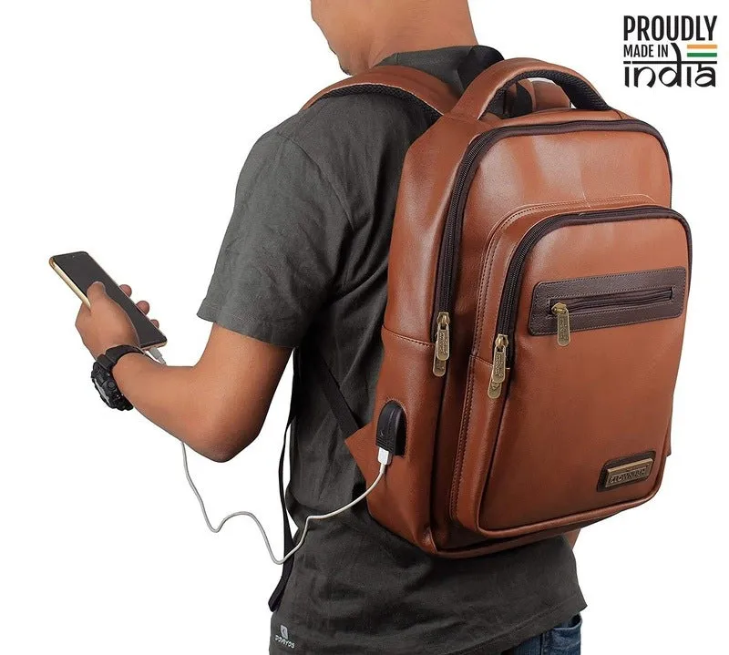 THE CLOWNFISH Ripcord Series Unisex Faux Leather 15.6 inch Laptop Backpack (Mud Brown)