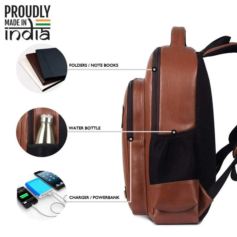 THE CLOWNFISH Ripcord Series Unisex Faux Leather 15.6 inch Laptop Backpack (Mud Brown)