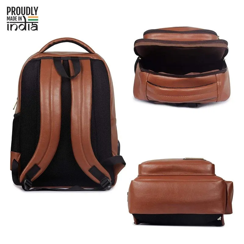 THE CLOWNFISH Ripcord Series Unisex Faux Leather 15.6 inch Laptop Backpack (Mud Brown)