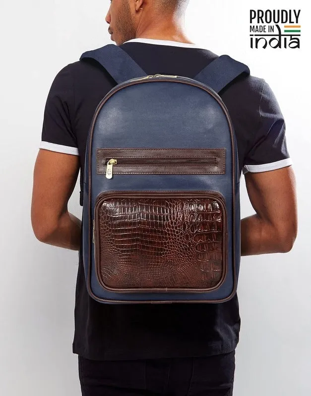 THE CLOWNFISH Sapphire Faux Leather 15 Litres Unisex Travel Laptop Backpack for 14 inch Laptops (Blue)