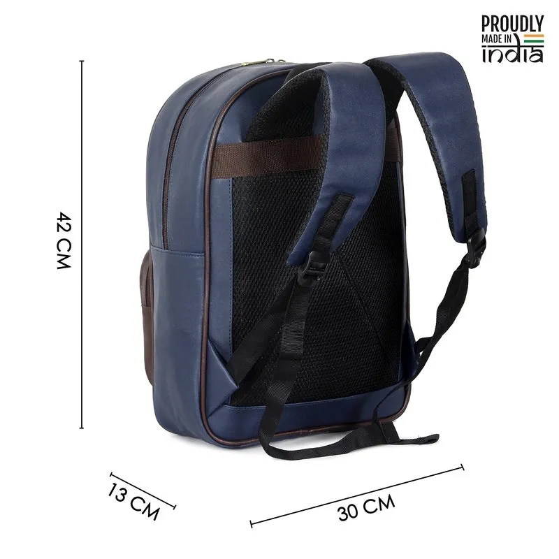 THE CLOWNFISH Sapphire Faux Leather 15 Litres Unisex Travel Laptop Backpack for 14 inch Laptops (Blue)