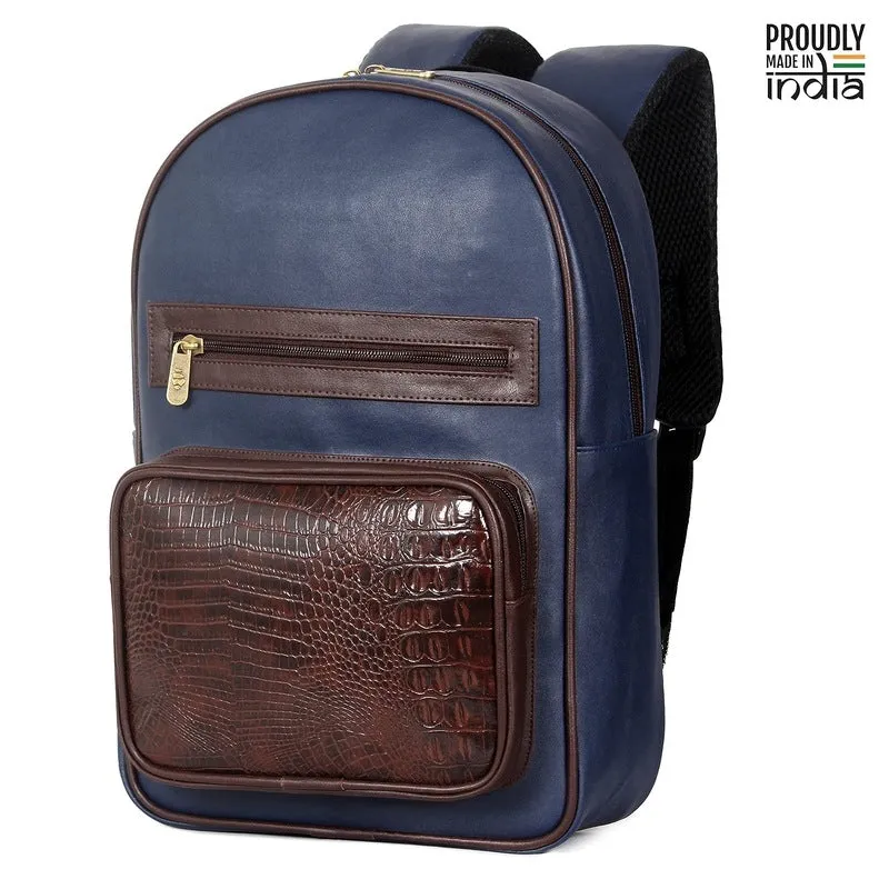 THE CLOWNFISH Sapphire Faux Leather 15 Litres Unisex Travel Laptop Backpack for 14 inch Laptops (Blue)