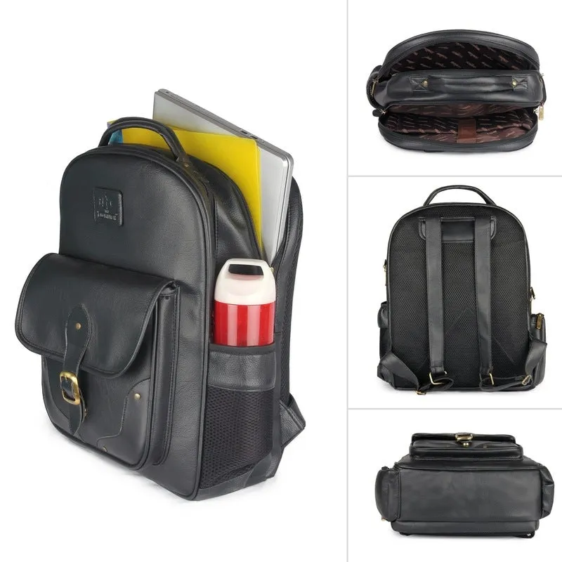 THE CLOWNFISH Vegan Leather Laptop Backpack | 28L | Black | Water Resistant & Comfortable