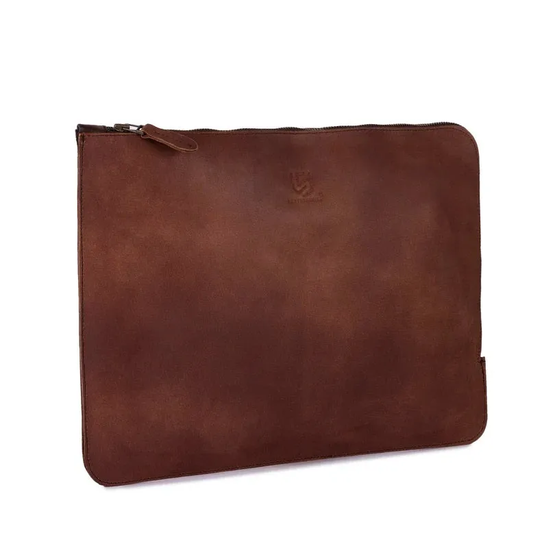 The London Crazy Horse Brown Leather Sleeve Bag