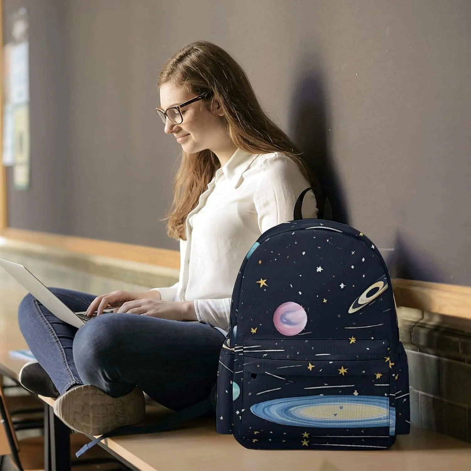 The Solar Family Print Laptop Backpacks Casual Shoulder Bag Travel Daypack Fashion for Men Women