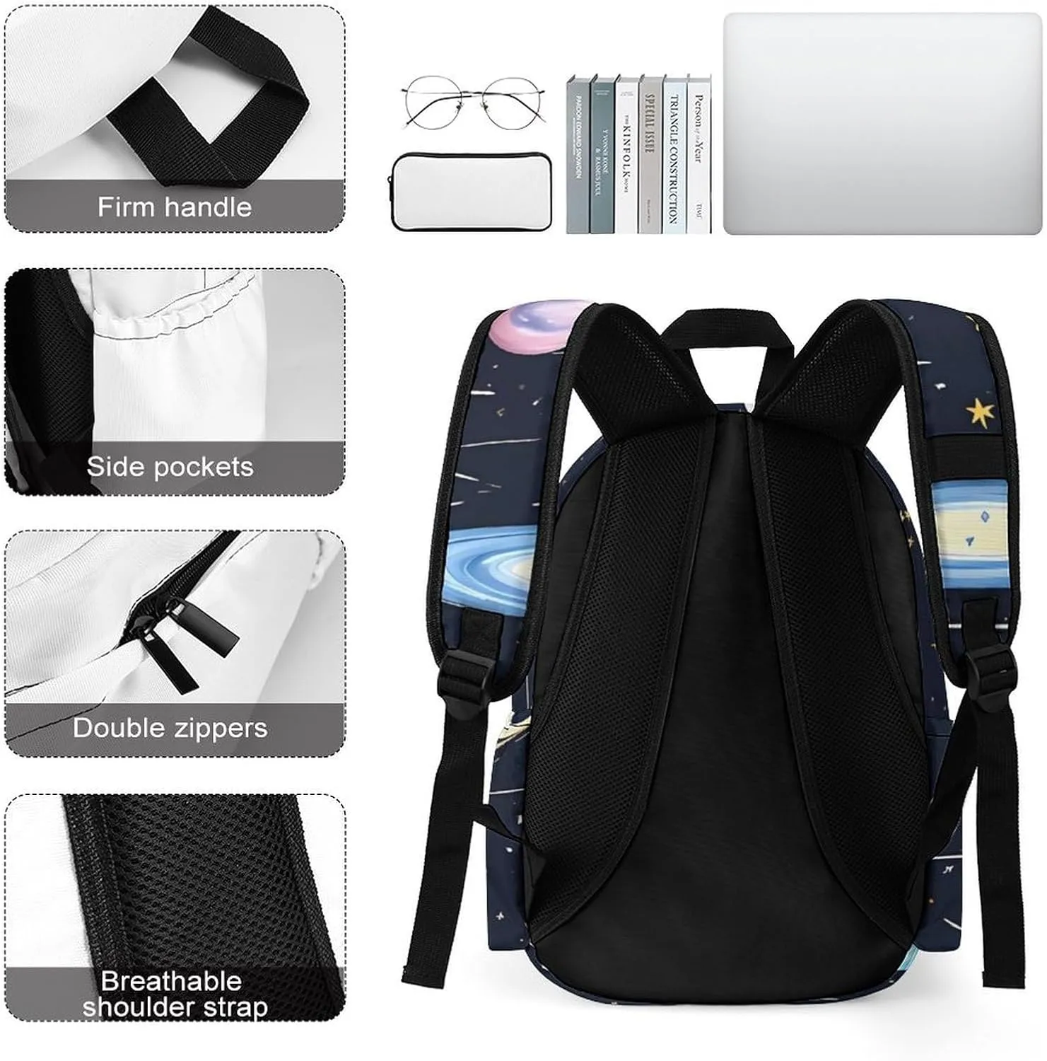 The Solar Family Print Laptop Backpacks Casual Shoulder Bag Travel Daypack Fashion for Men Women