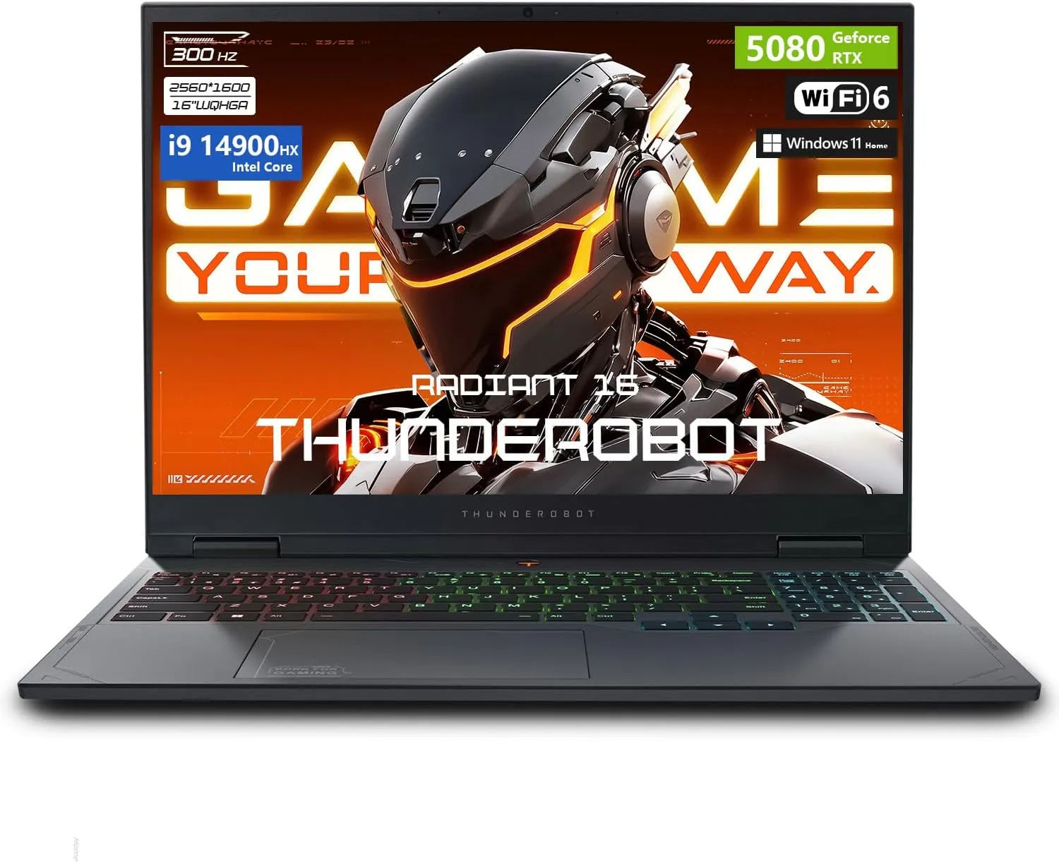 Thunderobot Radiant 16 i9 5080 2.5K Gaming Laptop, 16" WQXGA up to 300Hz Display, Intel Core i9-14900HX, GeForce RTX 5080, 32GB DDR5, 2TB SSD, RGB Backlit Keyboard, Wi-Fi 6, Windows 11 Home, Black