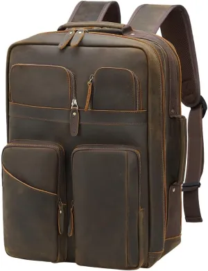 TIDING 17.3" Full Grain Leather Laptop Backpack for Men Multi Pockets Business Travel Shoulder Daypack Rucksack