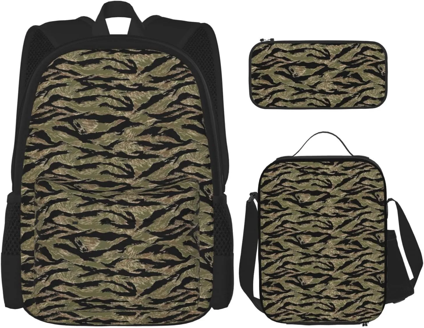 Tiger Stripe Camo Print Versatile Adjustable Shoulder Fashion Backpack Lunch Bag Pencil Case Large Capacity