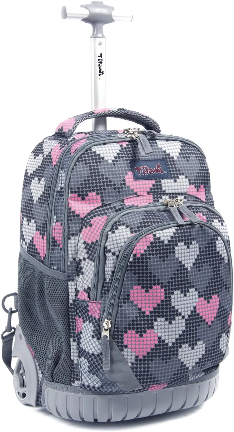 Tilami Kids Rolling Backpack 18 inch Boys and Girls Laptop Backpack, Falling Love