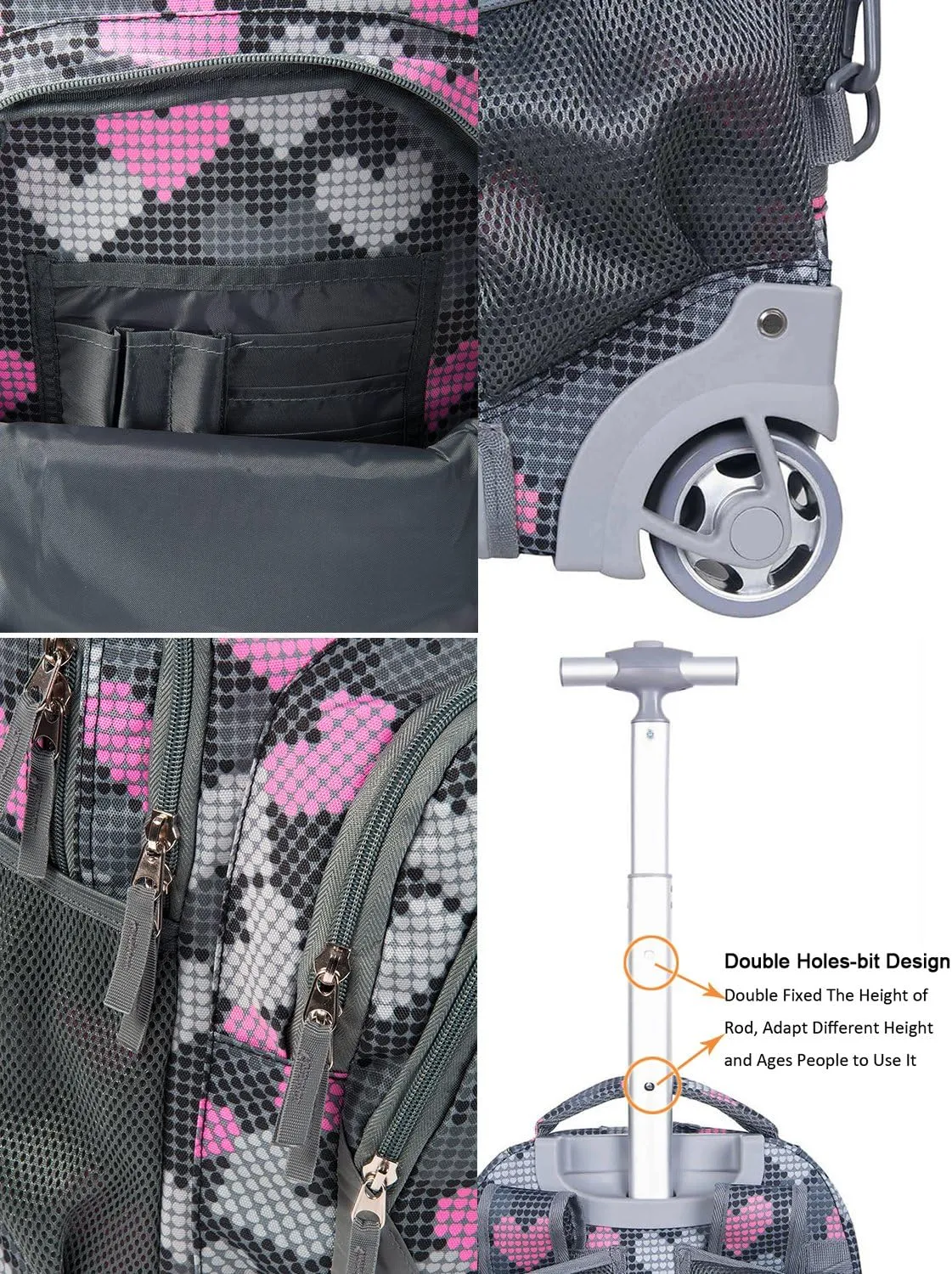 Tilami Kids Rolling Backpack 18 inch Boys and Girls Laptop Backpack, Falling Love