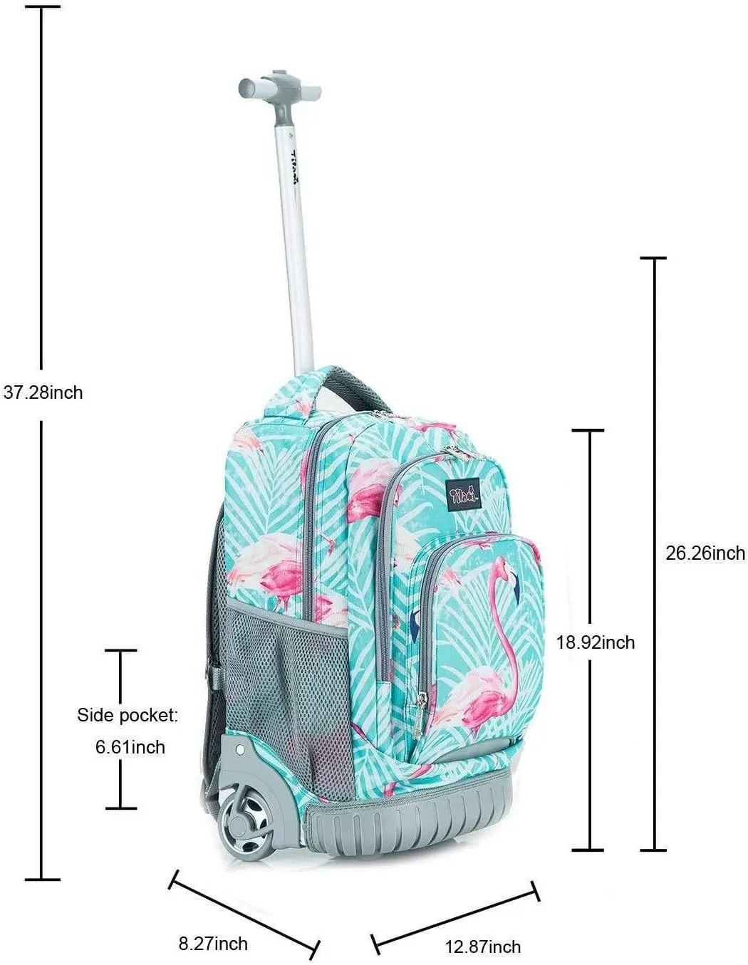 Tilami Kids Rolling Backpack 18 inch Boys and Girls Laptop Backpack, Flamingos