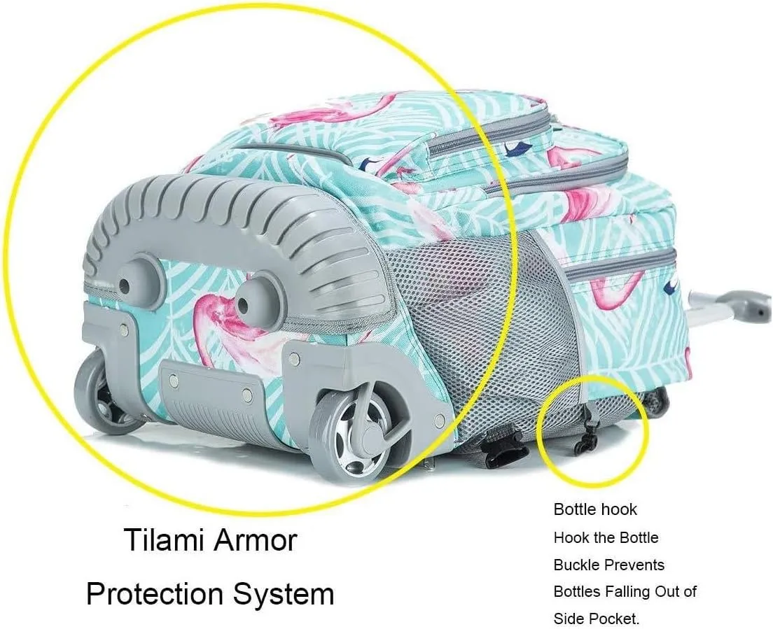 Tilami Kids Rolling Backpack 18 inch Boys and Girls Laptop Backpack, Flamingos