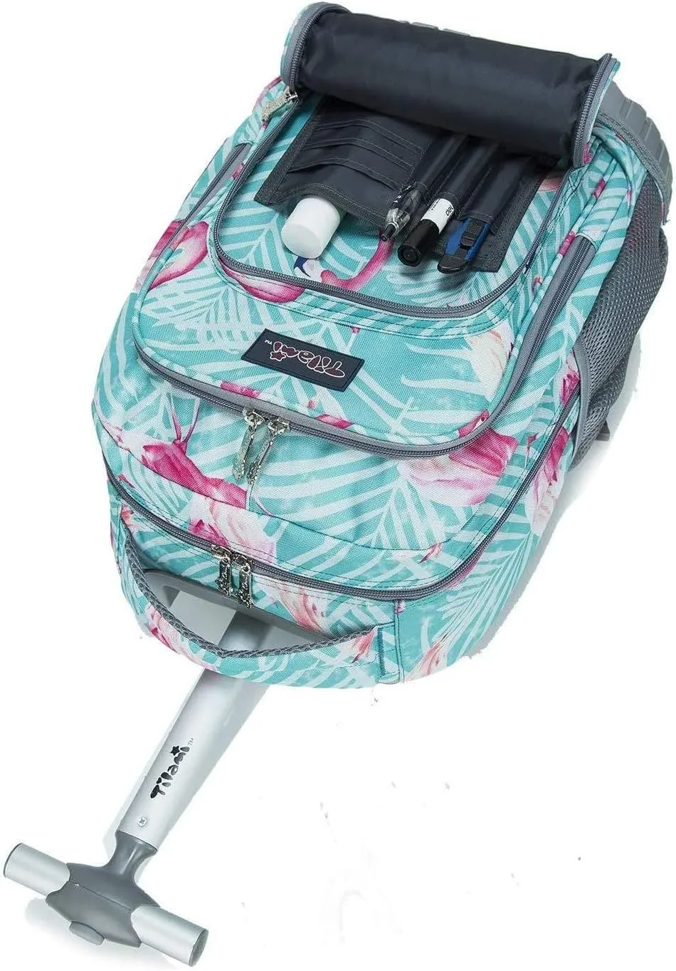 Tilami Kids Rolling Backpack 18 inch Boys and Girls Laptop Backpack, Flamingos