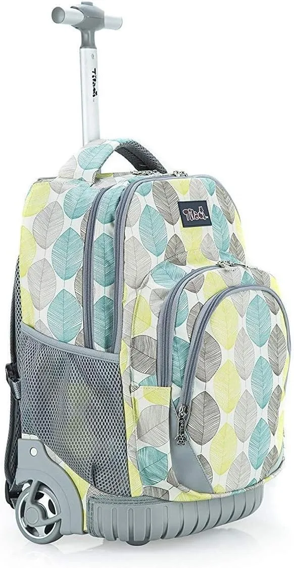 Tilami Kids Rolling Backpack 18 inch Boys and Girls Laptop Backpack, Leaves