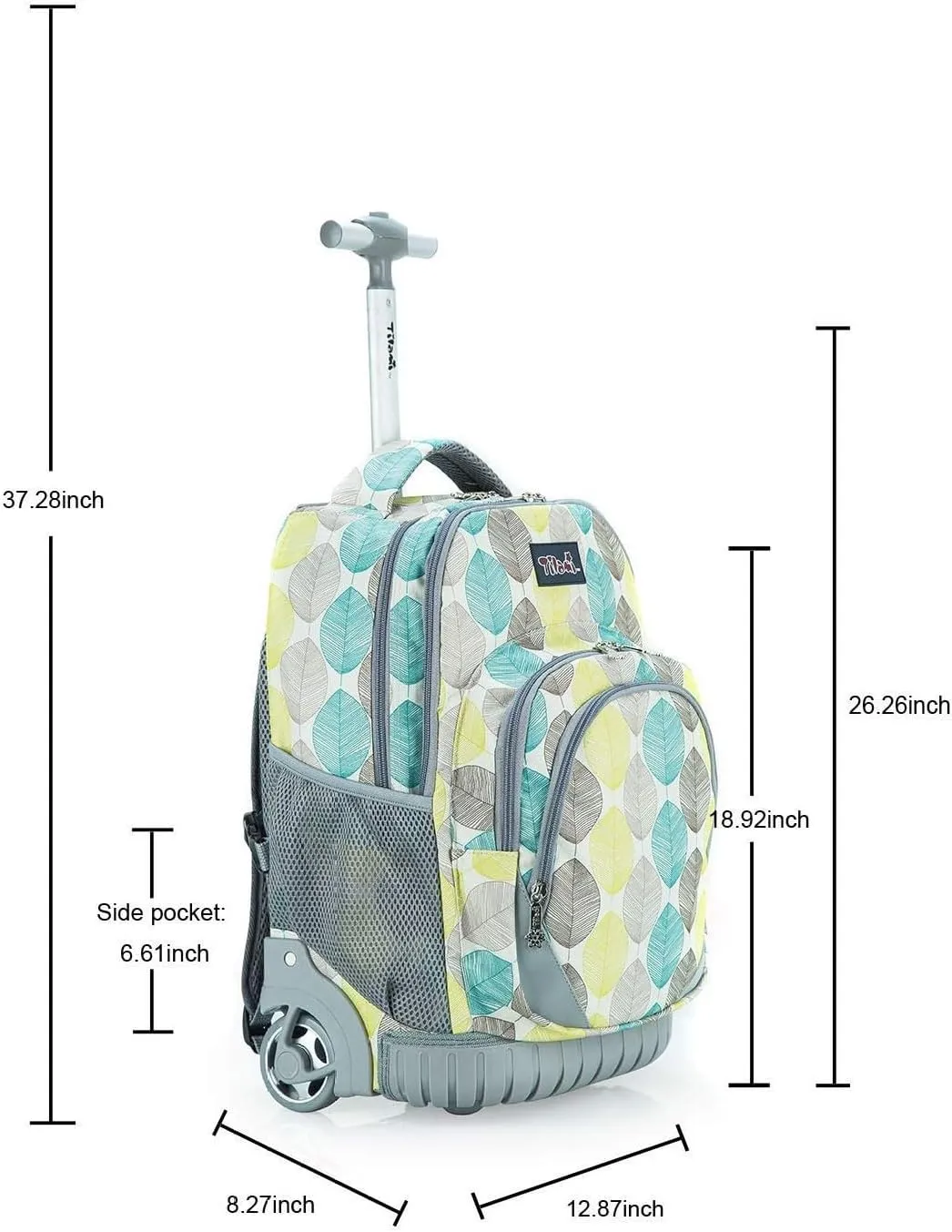Tilami Kids Rolling Backpack 18 inch Boys and Girls Laptop Backpack, Leaves