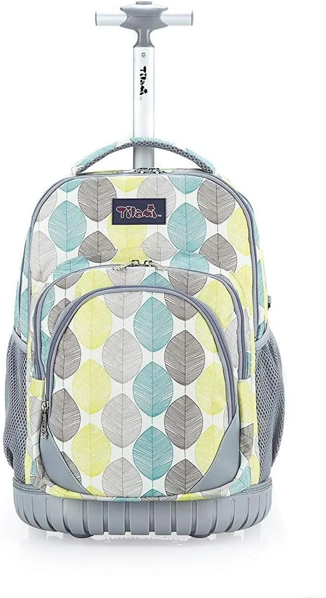Tilami Kids Rolling Backpack 18 inch Boys and Girls Laptop Backpack, Leaves