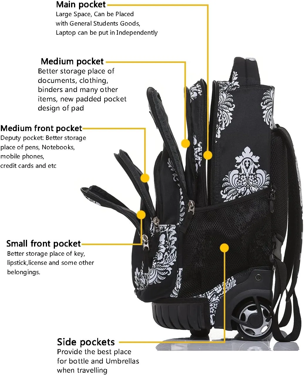 Tilami Rolling Backpack 18 inch Boys and Girls Laptop Backpack, Totem
