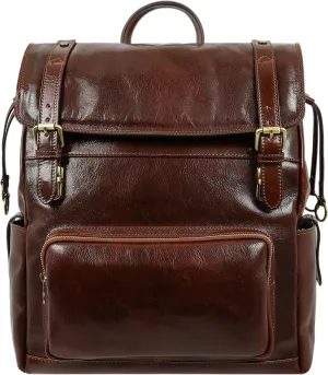 Time Resistance Leather Backpack - Full Grain Real Leather Travel Bag and Carry-On Rucksack (Brown)