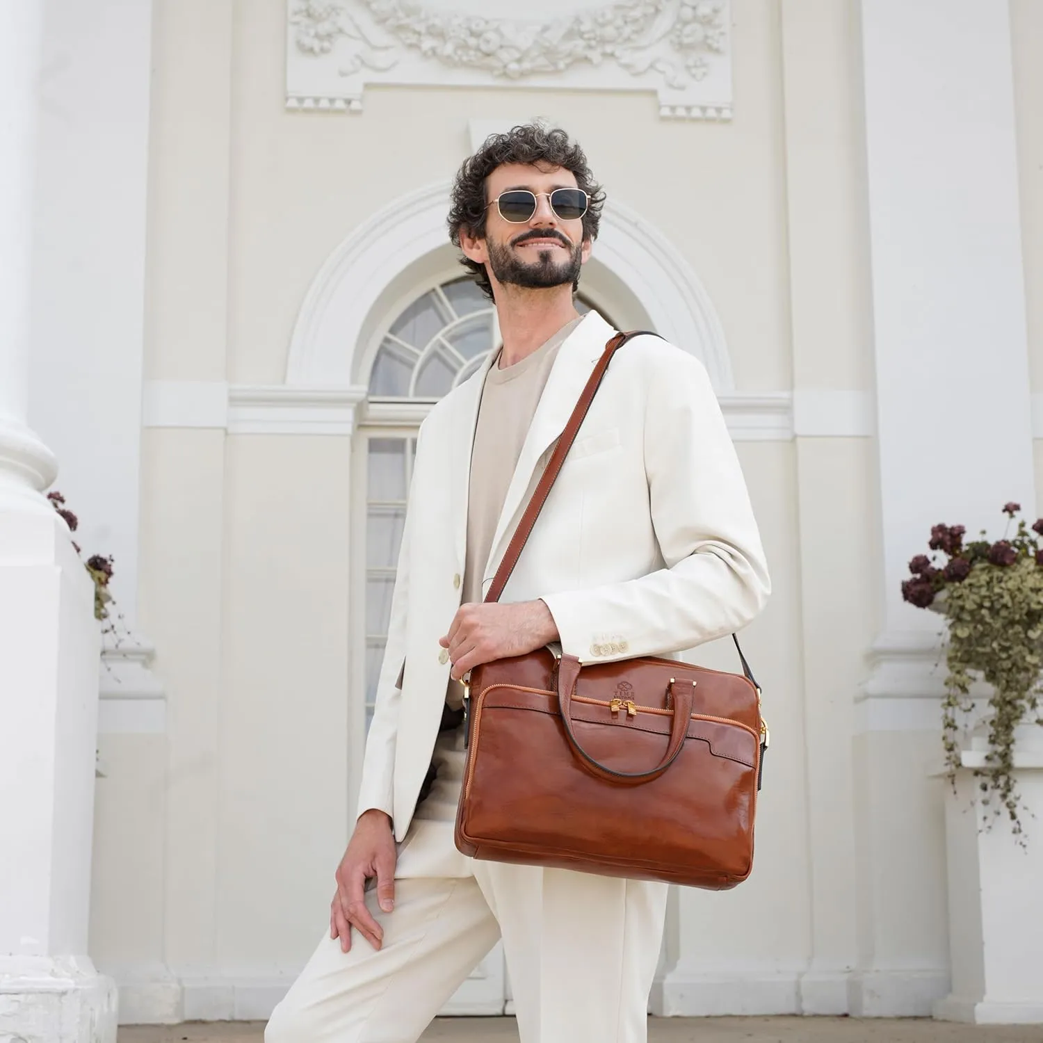 Time Resistance Leather Briefcase - Italian Handmade Leather Laptop Bag - Briefcase for Men and Women - Computer Bag