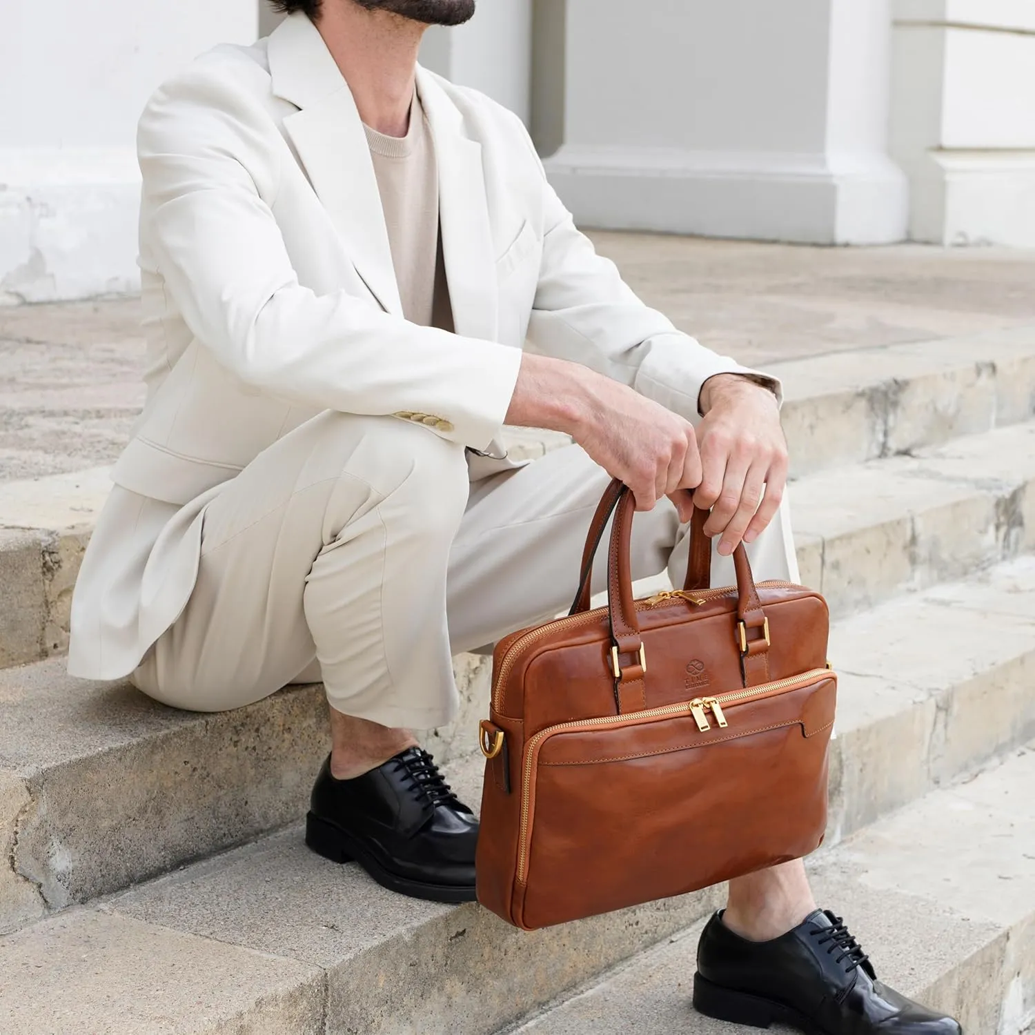 Time Resistance Leather Briefcase - Italian Handmade Leather Laptop Bag - Briefcase for Men and Women - Computer Bag