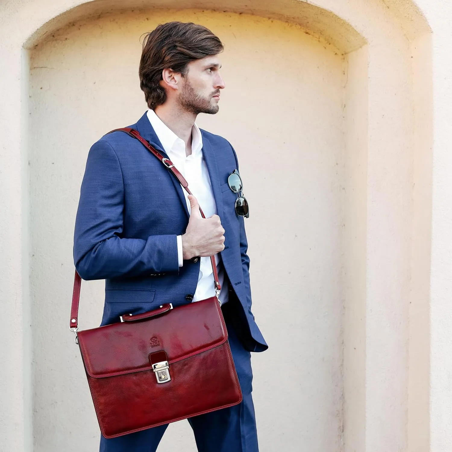 Time Resistance Leather Briefcase - Italian Handmade Leather Laptop Bag - Handbag for Men - Professional Computer Case
