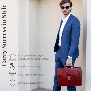Time Resistance Leather Briefcase - Italian Handmade Leather Laptop Bag - Handbag for Men - Professional Computer Case
