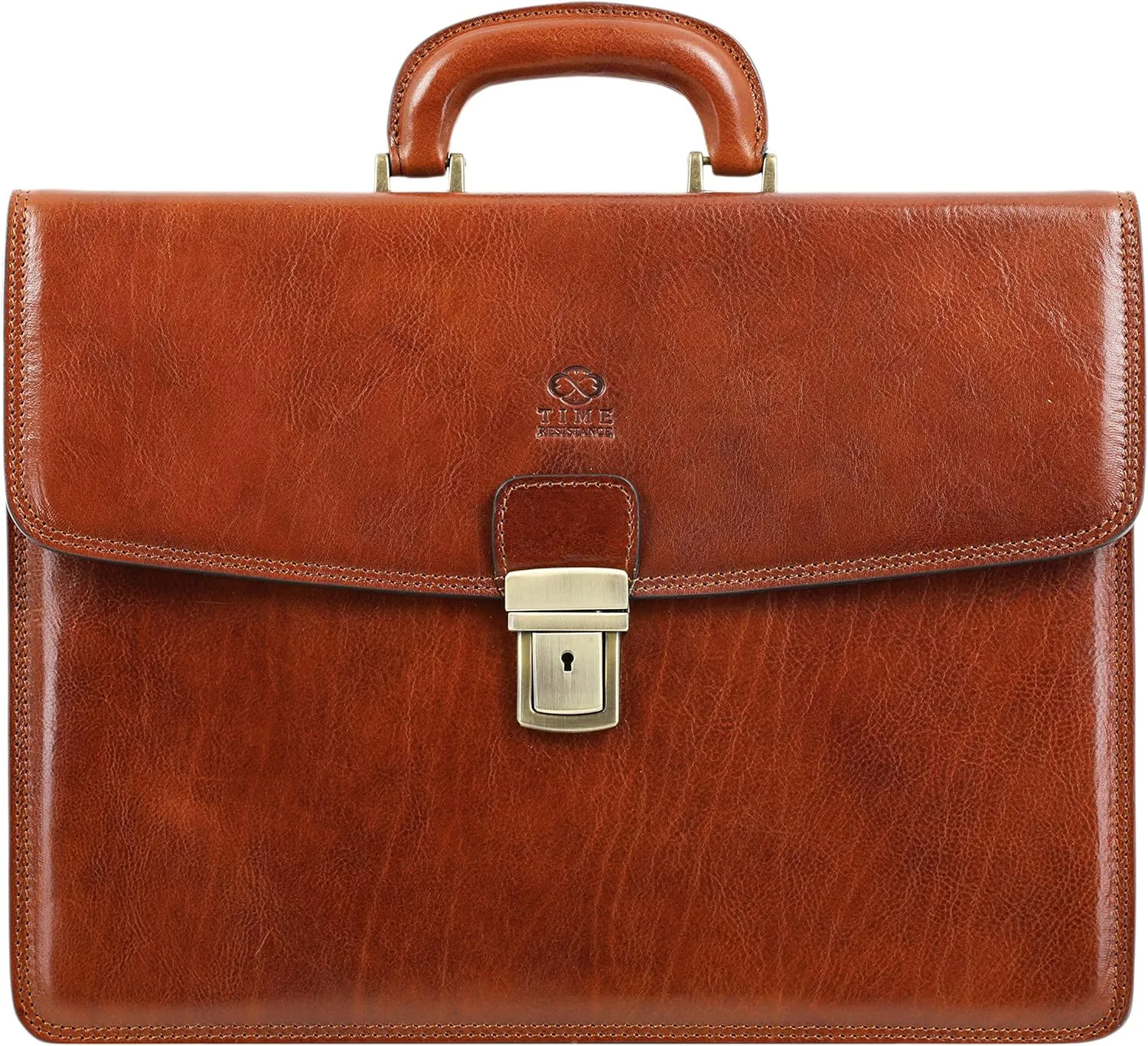 Time Resistance Leather Briefcase - Italian Handmade Leather Laptop Bag - Handbag for Men - Professional Computer Case