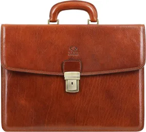 Time Resistance Leather Briefcase - Italian Handmade Leather Laptop Bag - Handbag for Men - Professional Computer Case