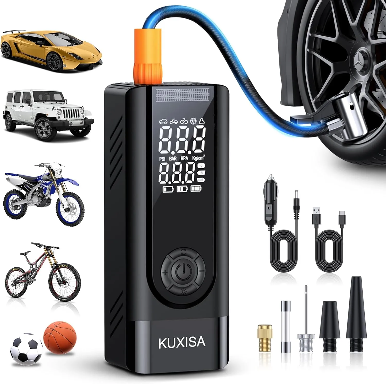 Tire Inflator Portable Air Compressor, 180PSI Air Compressor with Digital Pressure Gauge, 25000mAh & 3X Faster Portable Air Pump for Car, Motorcycle, Bicycle, Ball and More