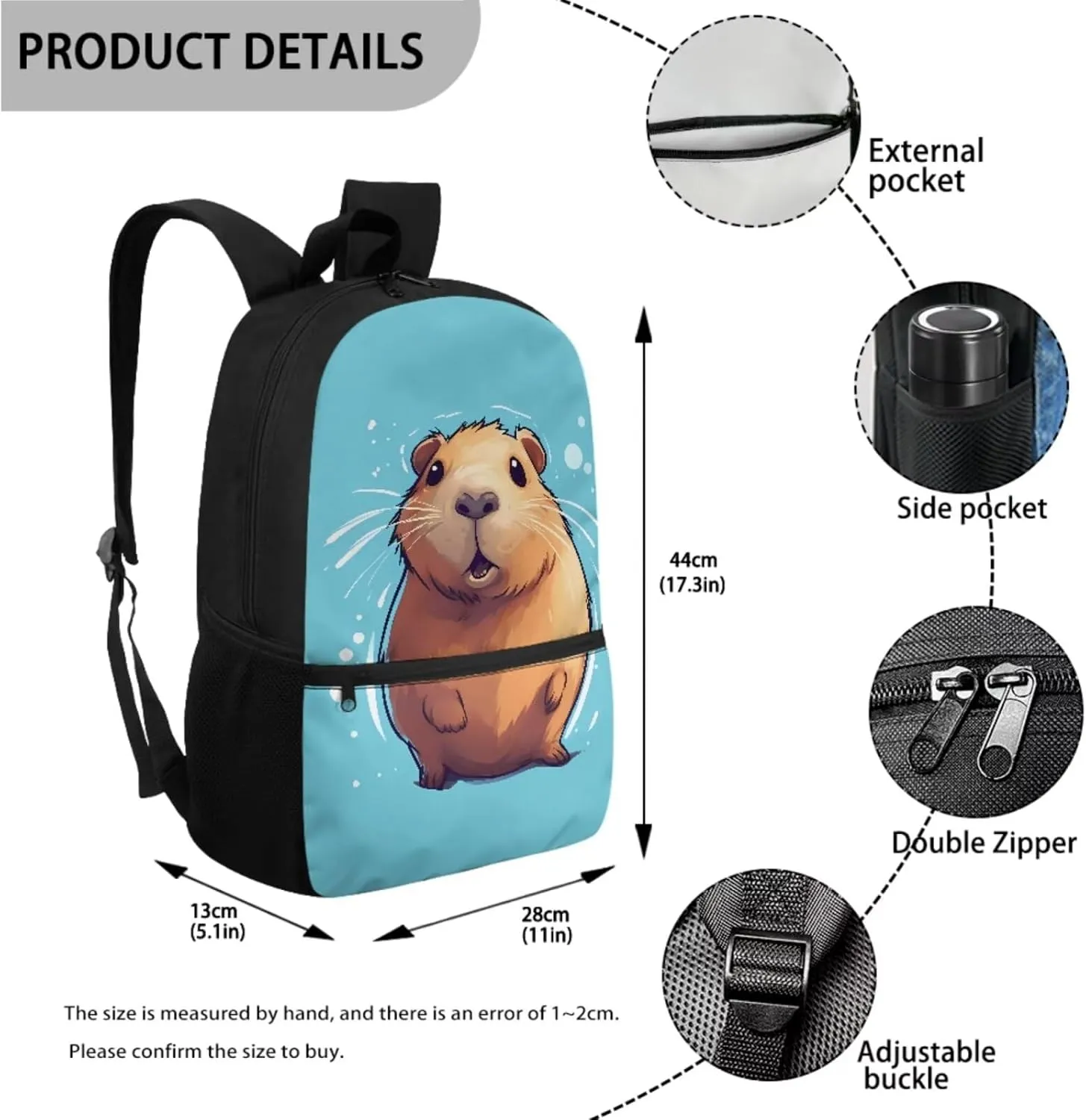 TOADDITDO Capybara Cute Backpacks for Girls 7-8 for School 3-in-1 Book Bag Set with Lunchbox Pencil Case Toddler Large School Bags Kindergarten Casual Daypack Travel Shoulder Bags Daycare Bag